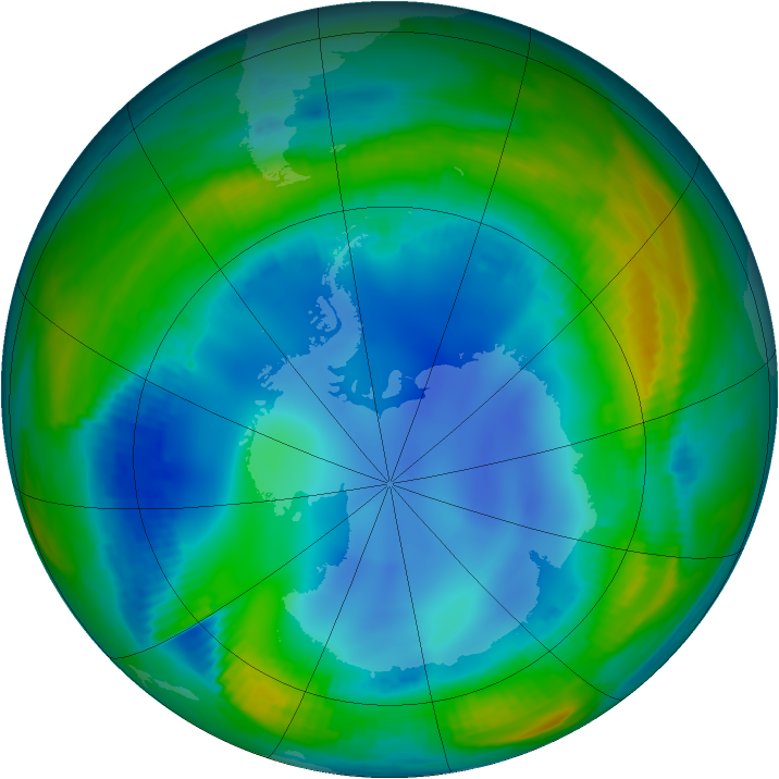 Antarctic ozone map for 25 July 1999